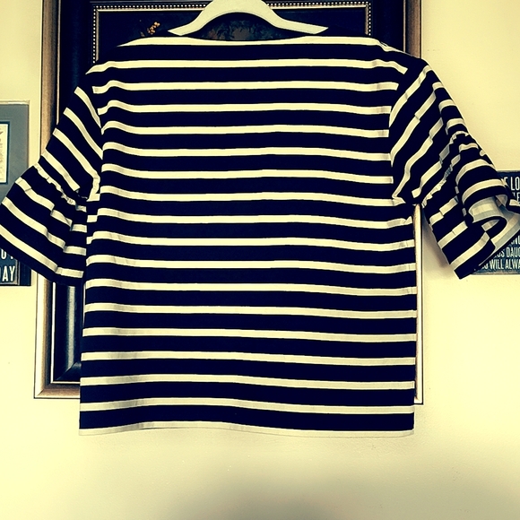 J. Crew Black and White Striped Ruffle Sleeve Top - Picture 4 of 5